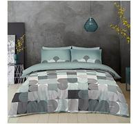 Super Dreamer Geometric Duvet Cover Single, Complete Bedding Set Comforter Cover With Fitted Sheet & Pillow Case, Green/Charcoal