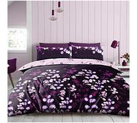 Super Dreamer Polycotton Fabric Complete Bed Set King Size, Leaf Duvet Cover With Fitted Sheet & Pillowcases, Purple, 11693703