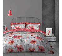 Printed 4 Pcs Complete Bedding Set- Double Size Duvet Cover + Polycotton Fabric Fitted Sheet+ Pillowcase- Reversible Floral Bedding