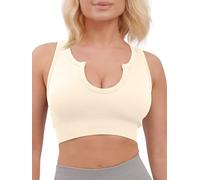 Super Eagle® Sports Bra for Women High Impact Supper Comfort Bra Removable Pads Sleep Bras for Girls Notch Neckline Yoga Bralette Stretch Yoga Gym Workout Fitness Beige