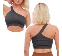 Super Eagle® Sports Bra for Women Removable Pads Sleep Bras for Girls One Shoulder Yoga Bralette High Impact Supper Comfort Bra Stretch Yoga Gym Workout Fitness Dark Grey