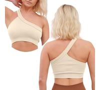Super Eagle® Sports Bra for Women Removable Pads Sleep Bras for Girls One Shoulder Yoga Bralette High Impact Supper Comfort Bra Stretch Yoga Gym Workout Fitness Light Grey