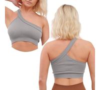 Super Eagle® Sports Bra for Women Removable Pads Sleep Bras for Girls One Shoulder Yoga Bralette High Impact Supper Comfort Bra Stretch Yoga Gym Workout Fitness Light Grey