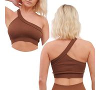Super Eagle® Sports Bra for Women Removable Pads Sleep Bras for Girls One Shoulder Yoga Bralette High Impact Supper Comfort Bra Stretch Yoga Gym Workout Fitness Brown