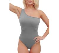 Super Eagle® Women's Ribbed One Shoulder Bodysuit Padded Leotard Shapewear Tank Tops Solid Bodysuit