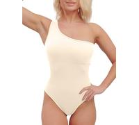 Super Eagle® Women's Ribbed One Shoulder Bodysuit Padded Leotard Shapewear Tank Tops Solid Bodysuit