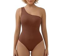 Super Eagle® Women's Ribbed One Shoulder Bodysuit Padded Leotard Shapewear Tank Tops Solid Bodysuit