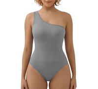 Super Eagle® Women's Ribbed One Shoulder Bodysuit Padded Leotard Shapewear Tank Tops Solid Bodysuit