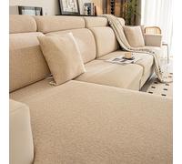Super-elastic sofa cover for L-shaped chaise longues, durable, non-slip sofa cover with elastic hem, machine-washable furniture protector for corner sofas (khaki, cushion cover)