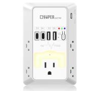 Super Electro Outlet Extender with 5 Outlets and 4 USB Ports (5V 5A), Night Light and USB Timer, 1200J 3-Sided Multi Plug Adapter for Home Travel