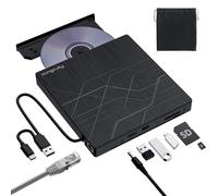 Super External CD DVD Drive, USB 3.0 DVD Burner with Ethernet Adapter, 3 USB and 2 TF/SD Card Ports, CD DVD Player Reader Writer Optical Disk Drive for Laptop MacBook PC Windows 11/10/8/7 Linux Mac OS