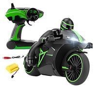 Super Fast 20 km/h Children's Radio Controlled Motorcycle with Pilot LED Headlights Remote Control Sprint Evolutions with Battery Pack Motorcycle Acrobatic Drift Spinning Action, Multi-Coloured