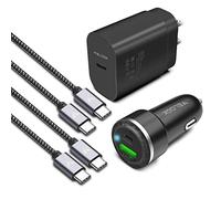 Super Fast Charger Type C Kit, VELOGK 25W PD PPS USB C Wall/Car Charger for Samsung Galaxy S25/S24/S23 Ultra/S23+/S23/S22/S21/S20/Plus/Ultra/FE/Note 20, iPad,with 2X Nylon USB C-to-C Cable(10ft+3.3ft)