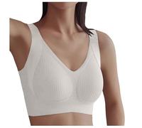 Super Firming Bra | Wire-Free Push-Up Bra No More Sagging Breasts, Women's Ribbed Push Up Adjustable Women's Comfortable and Sexy Transparent Shoulder Strap Cordless Comfy