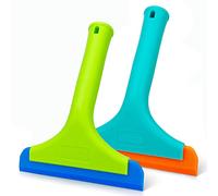 Super Flexible Silicone Squeegee, Auto Water Blade, Water Wiper, Shower Squeegee, 5.9'' Blade and 7.5'' Long Handle, for Car Windshield, Window, Mirror, Glass Door, Green+Lake Blue