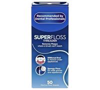 Super Floss Threaders for Braces, Bridges & Implants - 50 Pre-Cut Soft Interdental Dental Floss Strands - Easy Threading, Plaque Removal & Gum Care