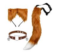 Super Fluffy Fox Tail Costume Set with Headband, Faux Fur Fox Tail (40cm) with Adjustable Belt, Realistic Animal Ear Headband & Collar, Cosplay Accessory for Adults, Halloween Fancy Dress Party