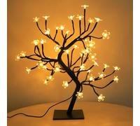 SUPER FOREST Lighted Cherry Blossom Tree, 48 Warm White Lights Plug In Adapter Light Up Bonsai Tree Tabletop Tree Night Light Artificial Plants For Christmas Indoor Home Bedroom Office Living Room