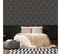 Super fresco Savile Row Geo Charcoal Metallic Wallpaper | Paste The Paper | Black Geometric | Eco-Friendly (was £18.99)