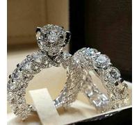 Super Goose Egg 2pc 925 Sterling Silver Multi-Diamond Rings Popular Luxury Double Ring Wedding Gifts in Size 9