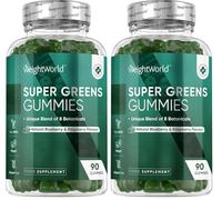 Super Green Gummies | 90 Vegan Multivitamin Gummies | Blend of 8 Botanicals | with Vitamin B12, B3, B6, B5 & Folic Acid | Added 1.5mg Zinc | Gluten-Free Greens Supplement (Pack of 2)