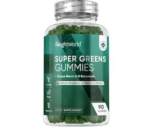 Super Green Gummies | 90 Vegan Multivitamin Gummies | Blend of 8 Botanicals | with Vitamin B12, B3, B6, B5 & Folic Acid | Added 1.5mg Zinc | Gluten-Free Greens Supplement