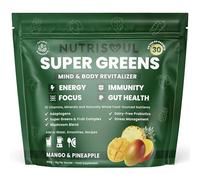 Super Greens Powder | 30 Pack | Enhanced with 91 Nutrients Including Vitamins A, B12, C, KSM-66 Ashwagandha & Lions Mane | Vegan, Gluten Free Detox Supplement | Mango & Pineapple | Natural Ingredients