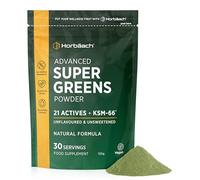 Super Greens Powder with Ashwagandha KSM-66 | 21 Advanced Greens, Nutrient Rich Superfoods and Adaptogens | 150g | 30 High Dosage Servings | Unflavoured & Unsweetened | by Horbaach