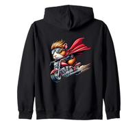 Super Guinea Pig Riding Motorcycle Red Cape Zip Hoodie