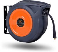Super Handy 15M Spring-Driven Auto Retract Air Hose Reel With Kink-Resistant Hybrid Hose