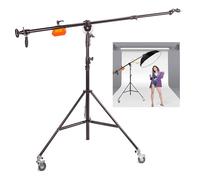 Super Heavy Duty Light Stand with Boom Arm, Casters and 13lbs Counterweight, Spring Cushioned Photography Stand for Studio Video Softbox, Reflector, Flash, Monolight, Max Load 22lbs