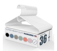 Super Heavy Duty White Plastic Hangers, USA Made Long Lasting Tubular Adult Hangers in Heavy and Super Heavy Duty, Set of 36