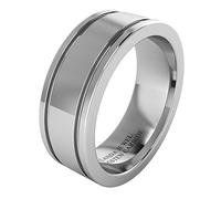 Super Heavy Tungsten Carbide 8mm Comfort Fit Flat Highly Polished Wedding Band for Men Excellent Scratch Resistant Two Grooves (R)