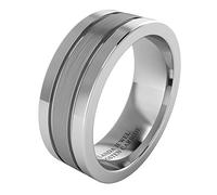 Super Heavy Tungsten Carbide 8mm Wedding Band for Men Flat Court Shape Brushed Center Polished Sides Two Grooves (M)