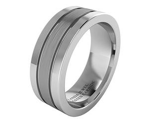 Super Heavy Tungsten Carbide 8mm Wedding Band for Men Flat Court Shape Brushed Center Polished Sides Two Grooves (Y)