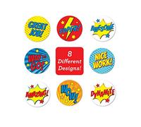 Super Hero Reward Stickers / 500 Labels Roll / 8 Comic Super Hero Designs / 1.5" Classroom Teacher Labels/Made in The USA