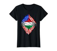 Super Hungarian Heritage Hungary Roots USA Flag Value Graphic T-Shirt, Women, Black, XL