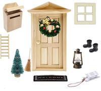 Super Idee Christmas Elf Door Set Winter Holiday Essentials Suitable for Handmade DIY, mini Furniture Unpainted Winter Christmas Set Miniature Gnome Set