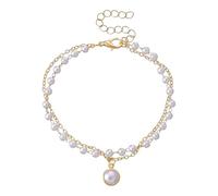 Super Immortal Double Layer Pearl Pendant Necklace Women's Temperament Choker Necklace Collarbone Chain Trendy Dz4479 (Gold, One Size)
