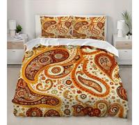 Super King 102x87 inch Bedding Set Paisley Print Duvet Cover Soft Breathable Microfiber Orange Color 3D Duvet Cover Set with Pillowcases Easy Care Hypoallergenic Quilt Cover