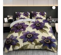 Super King 102x87 inch Duvet Cover 3 Pieces Watercolor Floral Pattern Bedding Sets with Zipper Closure, Soft and skin-friendly Brushed Microfiber Beige Quilt Cover with 2 Pillowcases