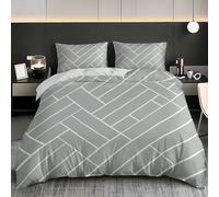 Super King 102x87 inch Geometric Design Patterns Duvet Cover Set Brushed Microfiber Bedding Sets Grey with Pillowcases Ultrasoft Hypoallergenic Duvet Set 3 Pieces With Zipper Closure