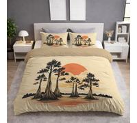 Super King 220 x 260 + 2 x 50 x 80 Beige Printing Duvet Cover, Retro Cypress Sun Water Bedding Decorative Comforter Cover Set Breathable Soft Duvet Cover Set Bedroom Bedding
