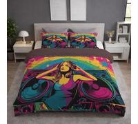 Super King (220 x 260),Multicoloured Luxury Bedding Sets Duvet Cover with Pillowcase Soft, Fluffy, Breathable, No Ball, Bedding for Kids and Adults - Abstract Rainbow Star Sound System Dj