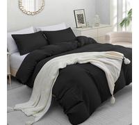(Super King (220cm x 260cm), Black) Luxury Prewashed Microfiber Duvet Cover Set with Zipper Closure