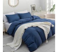 (Super King (220cm x 260cm), Navy) Luxury Prewashed Microfiber Duvet Cover Set with Zipper Closure