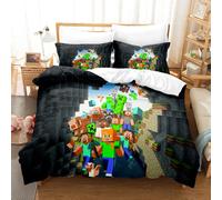 (Super King 260*220cm) (A5) Minecraft Bedding 3 Piece Boys Duvet Cover Set