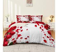 Super King 260 x 220 cm Duvet Cover 3Pcs Zipper closure, Comfortable and breathable Simple Elegant Romantic Flowers Roses theme Bedding - Soft Brushed Microfiber Duvet Cover Perfect for any room Red