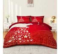Super King 260 x 220 cm Duvet Cover Zipper closure, Comfortable and breathable Christmas Elegant Minimalist Christmas Tree theme Bedding - Soft Brushed Microfiber Duvet Cover Perfect for any room Red