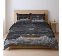 Super King(260x 220 cm) 3Pcs PolyesterDuvet Cover Abstract Fantasy Stars Mountains Eyes Fade Resistant SoftQuilt CoverSet For Kids Adults,Black And White